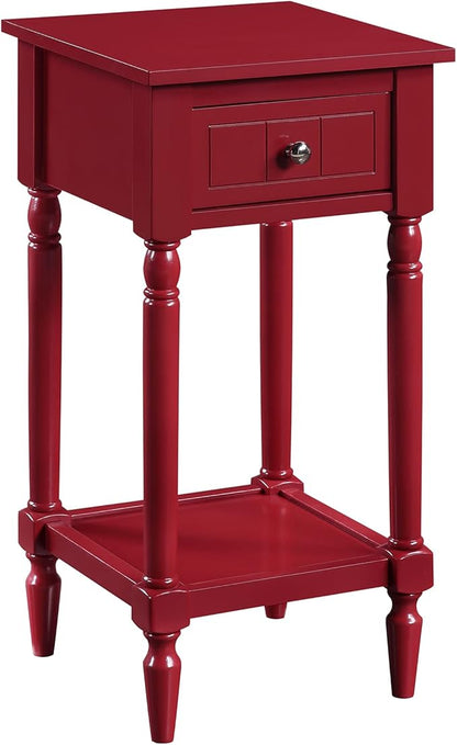 Convenience Concepts French Country Khloe 1 Drawer Accent End Table 14" - Traditional Farmhouse Side Table with Storage Drawer and Shelf for Living Room, Cranberry Red