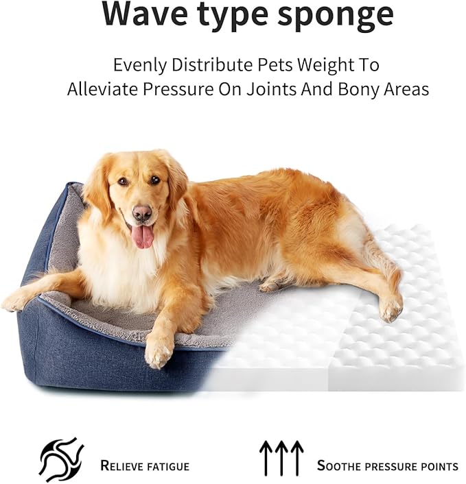 Orthopedic Dog Beds for Medium Dogs, Durable Egg Crate Foam Sofa Dog Bed wit Washable Removable Cover,Waterproof Lining,Pet Bed for Large Dogs (Navy Blue-Velvet, 39.4" L x 31.5" W x 7.4" Th)-Mewly Pet