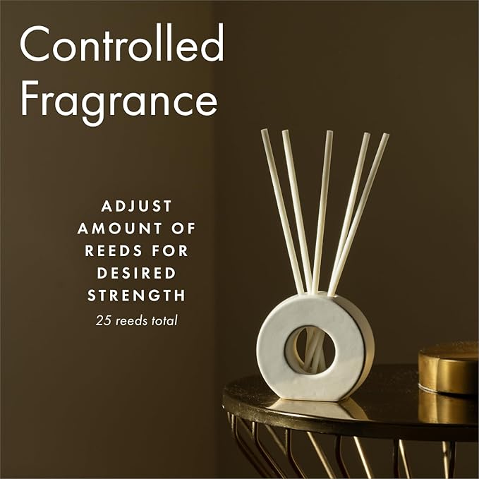 ScentAir Infused Liquidless Reeds | Includes 25 Flameless Reeds and 1 Decorative Vase, White | Essential Oil Aroma Diffuser Sticks | Fresh Spa Scents | Gifting Fragrance | Golden Bamboo