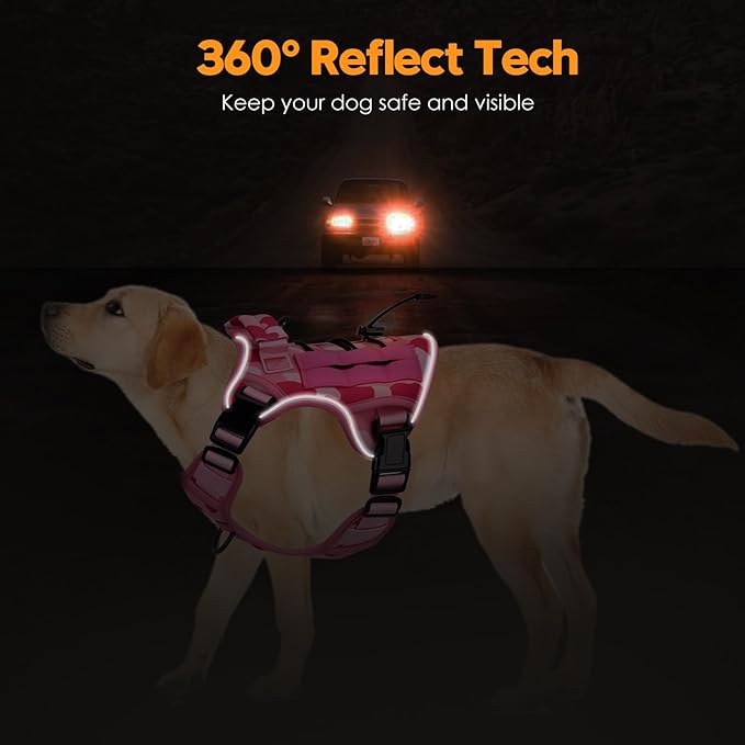 Heavy-Duty Tactical Dog Harness for Large Dogs, No Pull Adjustable Reflective Pet Vest with Molle System, K9 Military-Grade Control for Service Training, Outdoor & 10+ Breeds, Pink Camo, Small-Mewly Pet
