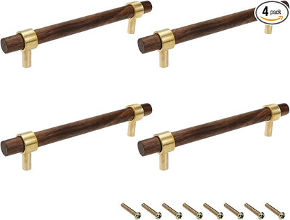 Drawer 6.69"/170mm Pulls Brass Walnut Kitchen Wardrobe Cabinet Hardware Pull Handle with Screw, 4Pcs