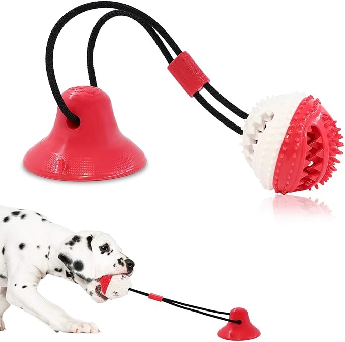 Dog Toys, Dog Chew Toys for Aggressive chewers,Rope with Suction Cup for Puppy Training Treats Teething for Boredom, Small Dog Puzzle Toy Treat Food Dispensing Ball (red)-Mewly Pet