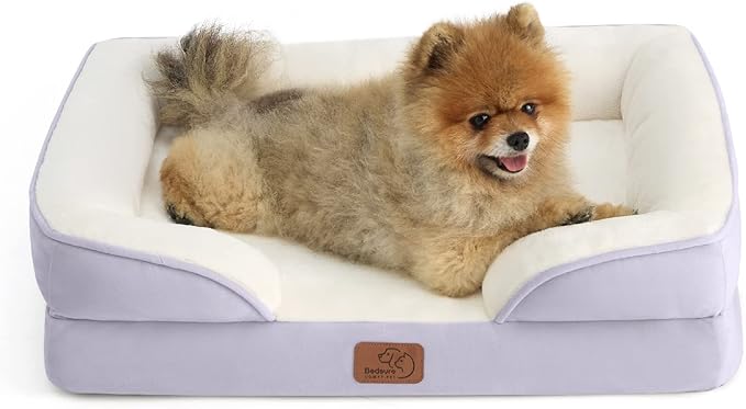 Bedsure Orthopedic Dog Beds for Small Dogs - Washable Small Dog Cat Bed Waterproof, Comfort Pet Couch Sofa with Washable Removable Cover, Pets Bed with Nonskid Bottom, Lavender, 24"-Mewly Pet