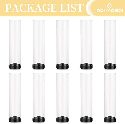 Romadedi Glass Hurricane Candle Holders Black - 12 Inch Taper Candlestick Holder Bulk Clear Glass Cylinder Table Centerpiece Wedding Decor Party Birthday Christmas Home Decorations, Set of 10