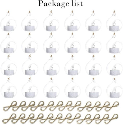 Sziqiqi Hanging Glass Globes Orbs Tea Light Candle Holders with Flameless LED Tealight for Wedding Ornaments, Wedding Birthday Christmas Party Centerpiece Accessory 2.36inch 20pcs +4 Extra
