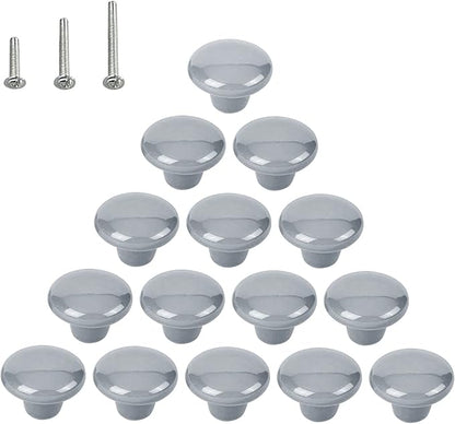 HUAMULAN 15PCS Glossy Ceramic Knobs Button Round Mushroom Cabinet Dresser Vintage Pulls Door Handles Cupboard Wardrobe Drawer, Dia. 1.5 inch 38mm, Gray