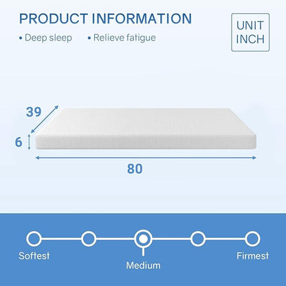 PayLessHere 6 Inch Twin XL Green Tea Memory Foam Mattress Cooling Gel Infused Mattress,Medium Firm Mattresses Fiberglass Free/CertiPUR-US Certified/Bed-in-a-Box/Pressure Relieving Twin XL Size,White