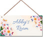 Personalized Sign For Kids Room Door Sign, Romantic Butterfly Flowers Wall Art Sign for Little Man Cave, Custom Name Wooden Signs for Girls Bedroom Nursery Name Hanging Décor
