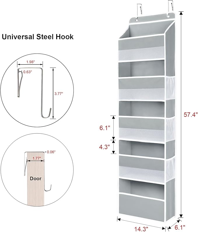 Univivi Hanging Storage Organizer Nursery Closet Cabinet Baby Storage with 5 Large Compartments 6 Side Pockets for Cosmetics, Toys and Sundries (Grey)