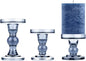 KiaoTime Set of 3 Glass Pillar Candle Holder Candlestick Taper Candle Set Crystal Blue Candlesticks Holder for Home Fireplace Table Bath Wedding Decoration