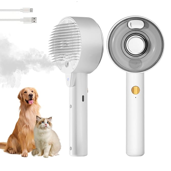 Cat Steam Brush,Cat Brushes for Indoor Cats, 4 In 1Spritz Spray Defur Comb, Cloud Care Shedding Control, Pet Grooming Brush for Long Short Hair Cats Dogs, Massage Clean Design Pet Steam Brushes-Mewly Pet