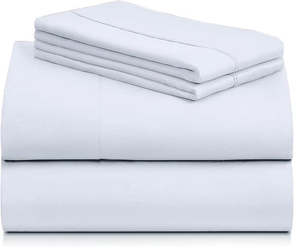 LuxClub 4 PC Sheet Set Bed Sheets Deep Pockets 16" Eco Friendly Wrinkle Free Cooling Machine Washable Hotel Bedding Silky Soft - Baby Blue Queen