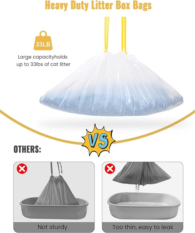 KONE Cat Litter Box Liners, 30 Count Jumbo Extra Durable Large Drawstring Kitty Litter Pan Bags Cat Waste Litter Bags Pet Cat Supplies 36" x 18"-Mewly Pet
