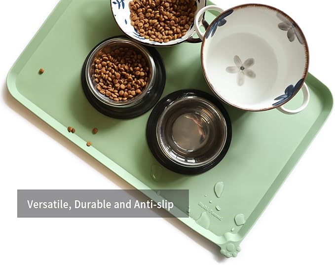Hoki Found Large Silicone Pet Food Mats Tray - Non Slip Dog Cat Bowl Mats Placemat - Pet Feeding Mat - Waterproof Dog Cat Food Mats -Pet Water Mats for Floors - Jade-Mewly Pet
