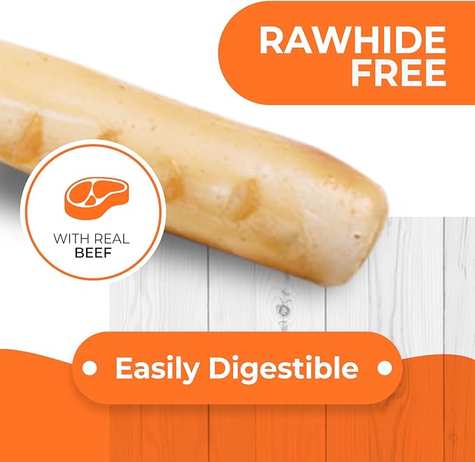 Canine Naturals Beef Chew - Rawhide Free Dog Treats - Made with Real Beef - Poultry Free Recipe - All-Natural and Easily Digestible - 5 Pack of 7 Inch Large Rolls for Dogs 50-75lb-Mewly Pet