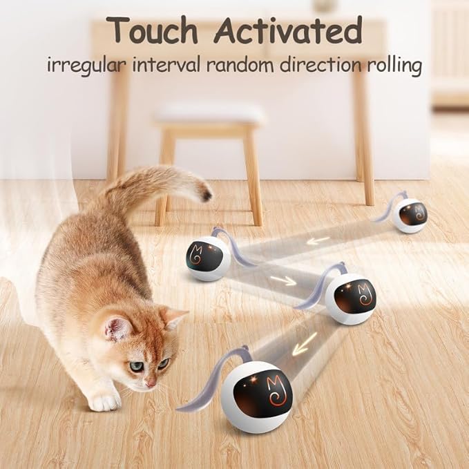 Migipaws Interactive Cat Ball Toy Set, Fun Tracker, Glowing Chase Ball with MystiChaser Pouch, Fluffy Tail, A Small Mice (White)-Mewly Pet