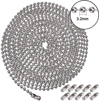 Vinaco Pull Chain, 2 Pieces 36 Inch Stainless Steel Bead Chain, Great Pulling Force & Rustproof, 6 Size, 3.2mm ball chain with 4 free Matching Connectors - Silver (36 inch)