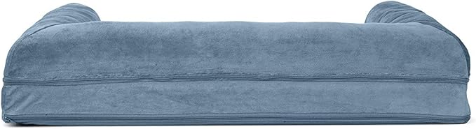 Furhaven Cooling Gel Dog Bed for Large/Medium Dogs w/ Removable Bolsters & Washable Cover, For Dogs Up to 55 lbs - Faux Fur & Velvet Sofa - Harbor Blue, Large-Mewly Pet