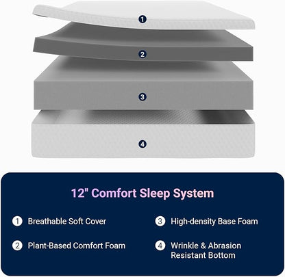Avenco Queen Mattress, 12 Inch Queen Memory Foam Mattress in a Box for Refresh Sleep & Pressure Relief, CertiPUR-US Certified Firm Queen Size Mattresses