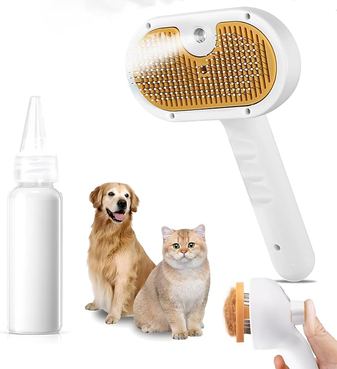 Pet Steam Brush for Dogs & Cats – 3-in-1 Grooming Spray Comb, Mist Massage & Defur Function, Water Spritz Deshedding Tool for Long/Short Hair, Indoor Pets-Mewly Pet
