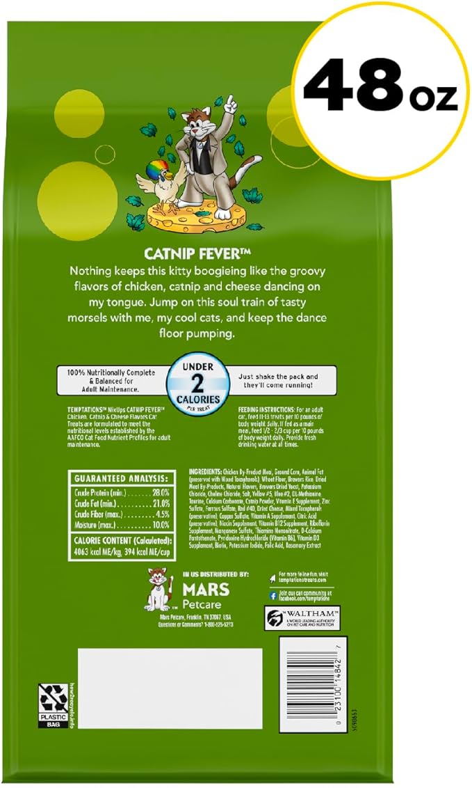 Temptations MixUps Catnip Fever Flavor Crunchy and Soft Cat Treats, 48 oz. Bag-Mewly Pet
