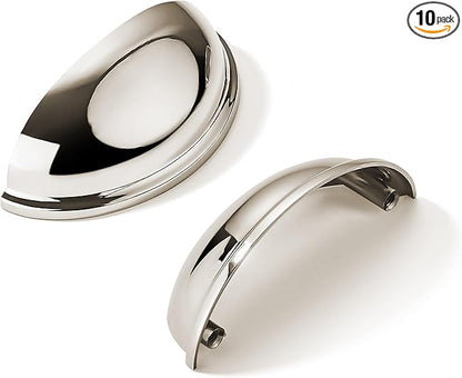 khtumeware 10 Pack 2-1/2" Drawer Pulls Polished Nickel Cabinet Cup Pulls Kitchen Hardware Cabinet Handles Drawer Handles Knobs 2.5 inch Hole Center