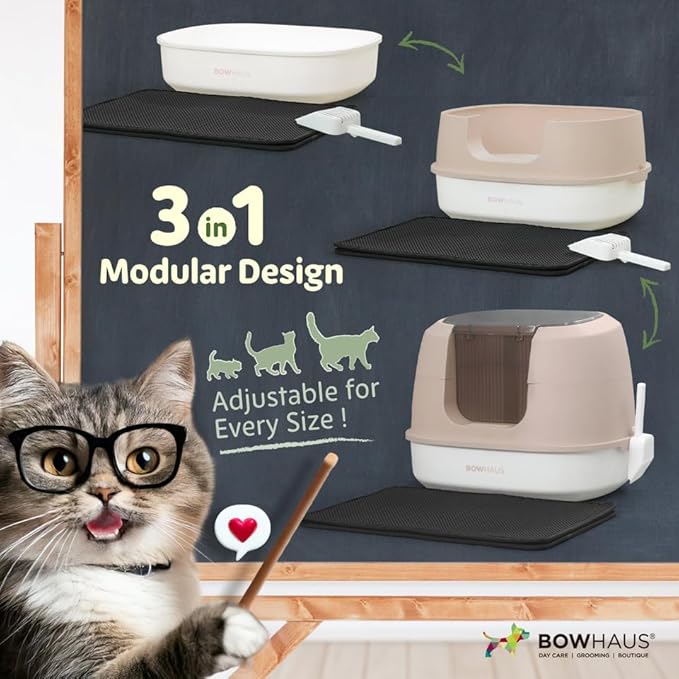 Detachable Cat Litter Box with Lid, 3-in-1 Cat Toilet of Cats, Large Space Anti-Leakage Cat Litter Box with Scoop, Cat Mat & Odor Fitter, Blue-Mewly Pet