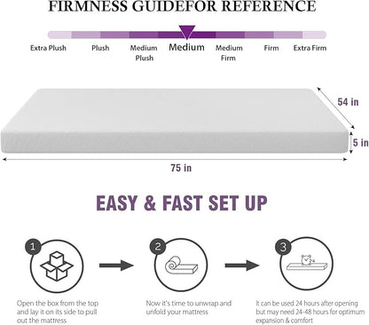 PayLessHere 5 Inch Full Gel Memory Foam Mattress Fiberglass Free/Bed-in-a-Box/CertiPUR-US Certified/Cool Sleep & Comfy Support