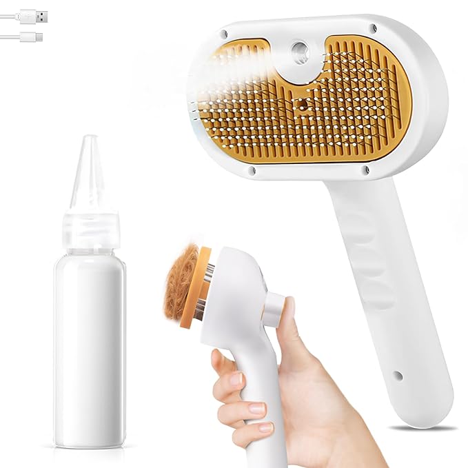 3-in-1 Pet Steam Brush Set for Dogs & Cats, Grooming Comb with Spray, Defur Tool, Water-Assisted Hair Removal, Gentle Cat & Dog Spritz Brush, Multi-Purpose Steam Grooming Kit-Mewly Pet
