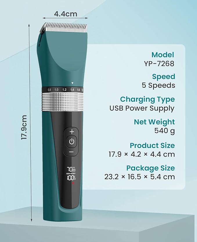 oneisall Cat Clippers for Matted Hair, 5-Speed Quiet Cat Grooming kit, Cordless Pet Shaver for Long Hair,Waterproof Pet Hair Trimmer, Pet Clippers for Cats(Green)-Mewly Pet