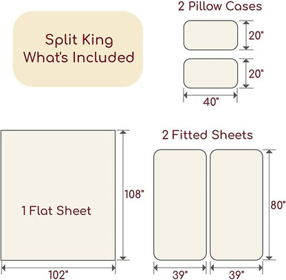 Mellanni Split King Sheets Set - 5 PC Iconic Collection Bedding - Hotel Luxury, Extra Soft, Cooling Bed Sheets - Wrinkle, Fade, Stain Resistant (Split King, Beige)