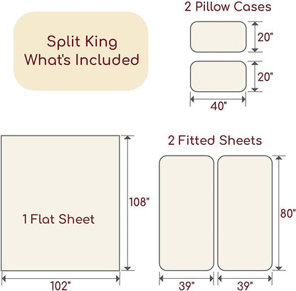 Mellanni Split King Sheets Set - 5 PC Iconic Collection Bedding - Hotel Luxury, Extra Soft, Cooling Bed Sheets - Wrinkle, Fade, Stain Resistant (Split King, Mineral Gray)