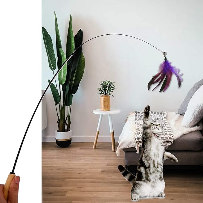 LogFaadCoi 10-Pack of Vibrant Feathered Cat Toy Refills: Perfect Wand Attachments for Indoor Cats, Enhance Your Pet's Playtime with These Exciting Replacement Feather Cat Toys-Mewly Pet