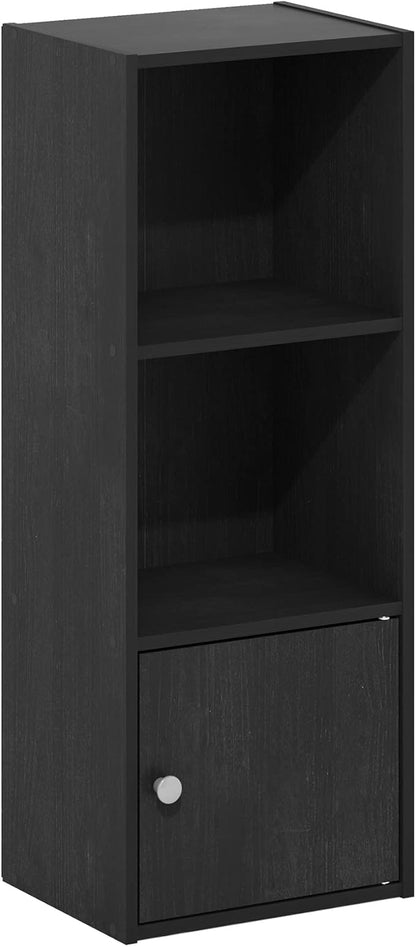 Furinno LUDER Book Shelf, 3-Tier Modern Bookshelf, Bookcase with 1 Door Storage Cabinet, 9.3" x 12" x 31.5", for Living Room, Bedroom, Home Office, Blackwood