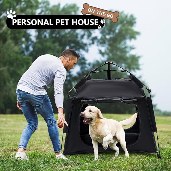 Outdoor Waterproof Pet Automatic Camping Tent, Pop up Cave Bed for Indoor Cats and Small Dogs, Portable Cat House Dog House, Black.-Mewly Pet