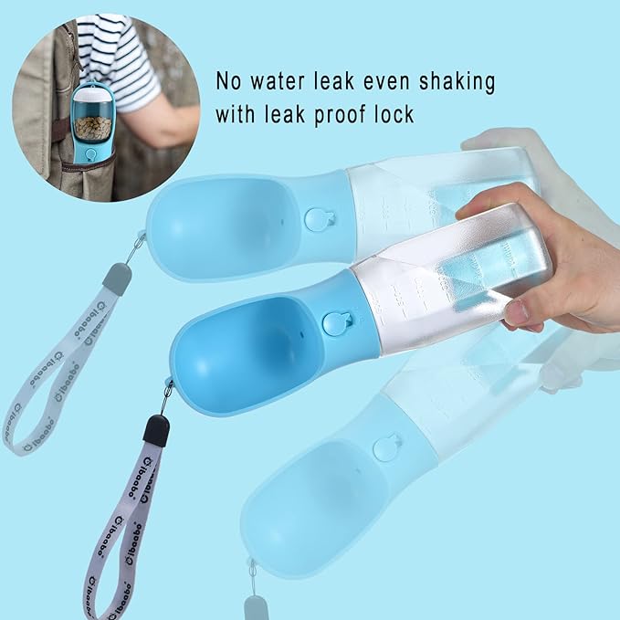 Dog Water Bottle with Food Container & Poop Bag Holder, Travel Water Bowl, Portable Pet Dispenser, Dog Stuff Accessories Items, Puppy Essentials Necessities for Yorkie Chihuahua Walking Hiking-Mewly Pet