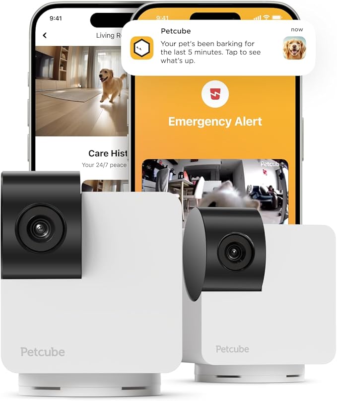 Petcube Cam 360 The Pack of 2 Camera | Ultimate Interactive WiFi Pet and Home Security Pan-Tilt Camera with Phone App, 1080p HD Video, 360° Rotation, Night Vision, Smart Alerts for Home Surveillance-Mewly Pet