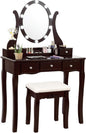 CHARMAID Makeup Vanity Table with Lighted Mirror, Vanity Desk with 10 LED Lights, Adjustable Brightness, 5 Drawers and Removable Storage Organizer, Bedroom Dressing Table with Stool (Espresso)