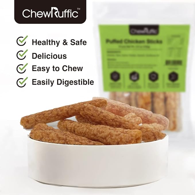 Chicken Dog Chew Sticks, Puffed Human Grade Dog Treat Sticks, Rawhide Alternative, Easy to Digest 10pcs/Pack-Mewly Pet