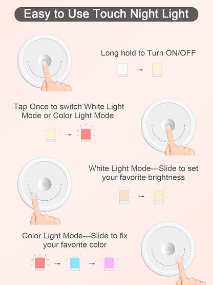 Baby Night Light, Nursery Night Lamp for Breastfeeding, Portable Nightlight for Kids Toddlers Bedroom, Warm & Soft Bedside Lamp, Touch Control, Rechargeable, Lasting Up to 100Hours