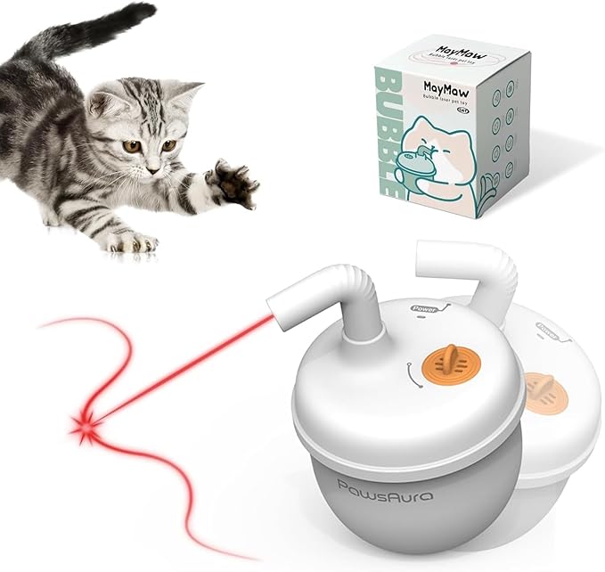 Automatic Laser Cat Interactive Toy, Self-Balancing 360° Auto-Spin Laser Pointer with Catnip Hole, Triple-Sensory – Kitten Sight, Smell & Touch, Boredom Relief Toy for Indoor Adult Cat (white)-Mewly Pet