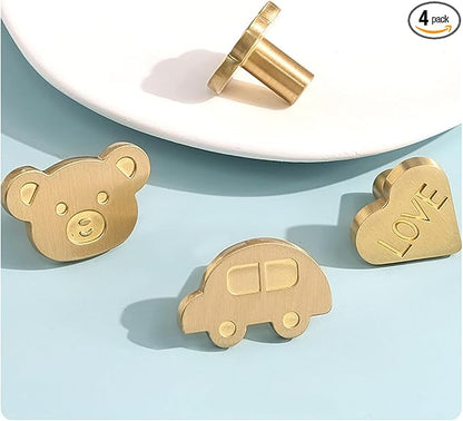4Pcs Brass Knobs for Kids Cute Decorative Handles for Boys and Girls (Mix)