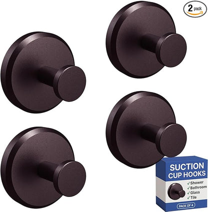 HOME SO Suction Cup Hooks for Shower, Bathroom, Kitchen, Glass Door, Mirror, Tile – Loofah, Towel, Coat, Bath Robe Hook Holder for Hanging up to 15 lbs – Waterproof & Rustproof, Dark Bronze (4-Pack)