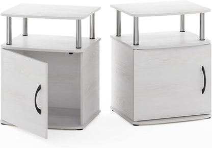 Furinno Jaya End Side Sofa Table/Nightstand with Door, 2-Pack, White Oak/Stainless Steel Tubes