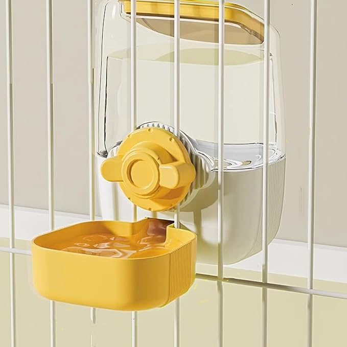 Pet Hanging Automatic Feeders Drinking Bowls，Gravity Rabbit Feeder and Water Set，Cage Cat Food Bowl Feeding Station for Puppy Kitten Chinchilla Hedgehog Guinea Pig Ferret (Yellow-Water)-Mewly Pet