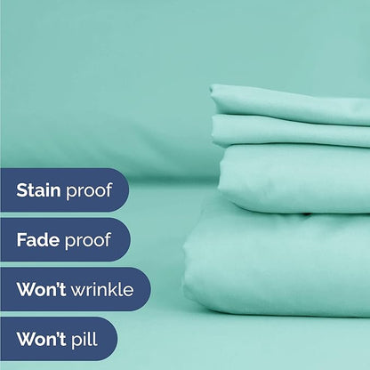 Twin 4 Piece Sheet Set - Comfy Breathable & Cooling - Ultra Soft Hotel Luxury Bedding Set w/ 8-16 Inch Deep Pockets - 1 Flat & 1 Fitted Sheet & 2 Pillowcases - Wrinkle Free and Easy Care - Spa Blue