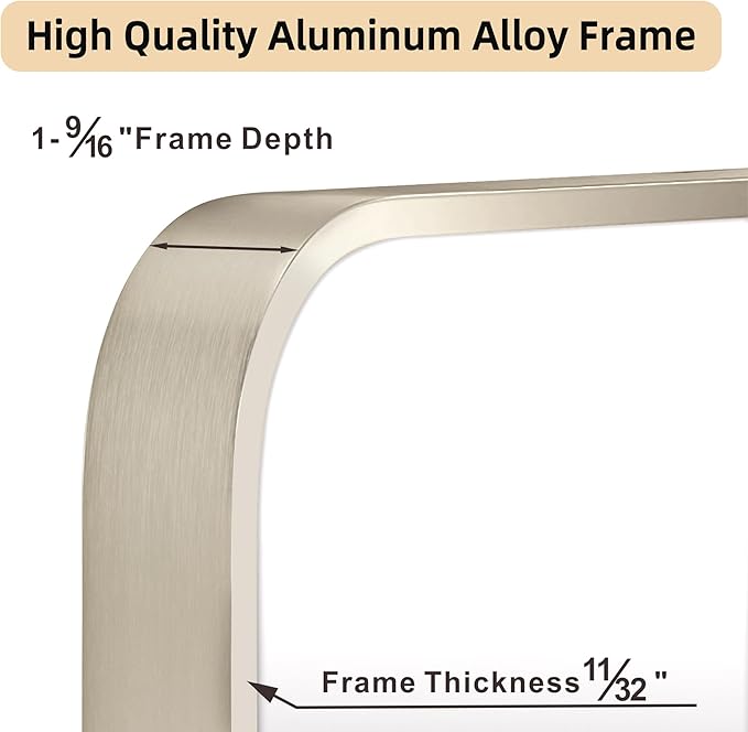 20"x30" Brushed Nickel Bathroom Vanity Mirror for Over Sink, Rounded Rectangle Silver Metal Frame Mirror for Wall, Living Room, Entryway, Vertical or Horizontal