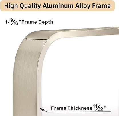 20"x30" Brushed Nickel Bathroom Vanity Mirror for Over Sink, Rounded Rectangle Silver Metal Frame Mirror for Wall, Living Room, Entryway, Vertical or Horizontal