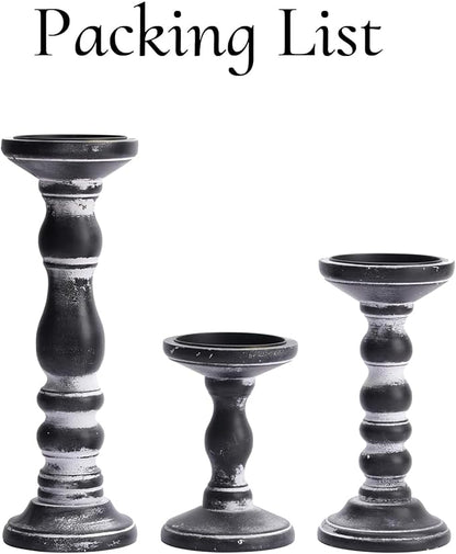 Wood Pillar Candle Holder: 3Pcs Rustic Candle Holders for Pillar Candles Wood Candle Holders Distressed Wooden Farmhouse Large Candle Holder for Fireplace Table (Black, 6", 8", 12")