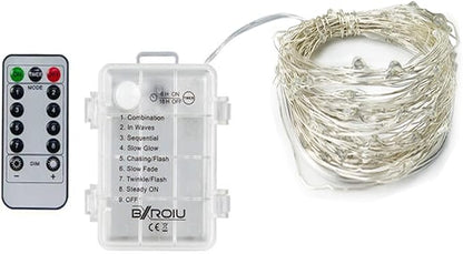 4 x Fairy Lights Battery Operated 8 Lighting Modes,50LEDs,16.4Ft/5 Meters Silver Wire String Lights,Timer Function,and Remote Control.for Christmas,Party,Wedding,Decorative Lighting